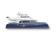 Motor catamaran 58 power - side view to trawler exterior design